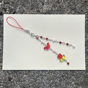 Butterfly and Tulip Phone Charm - Red